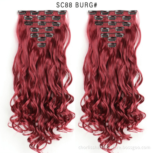 Wholesale High Quality Blonde Black Long Wave Ombre 22''7Pcs 16Clips Curly Hair Synthetic Hair Clip In Hair Extension For Women